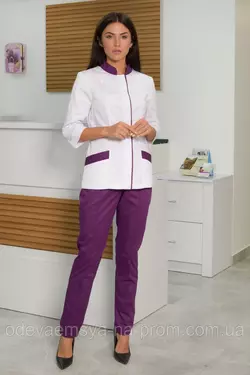 Женский медицинский костюм Avrora бело-фиолетовый