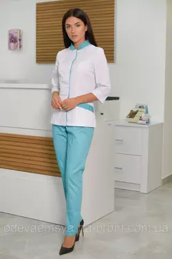 Женский медицинский костюм Avrora бело-голубой