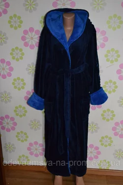 Купить недорого мужской банный халат синий большого размера