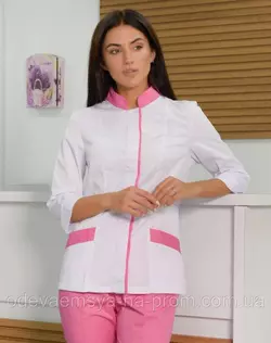 Женская медицинская блуза Avrora бело-розовая
