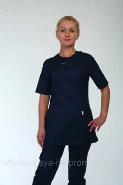 Темно синий женский медицинский костюм с коротким рукавом