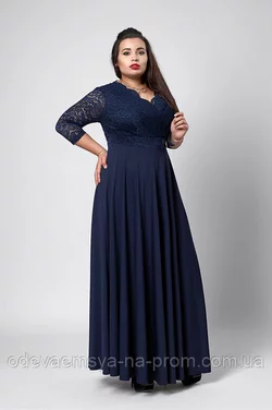 Платье с гипюром темно-синее