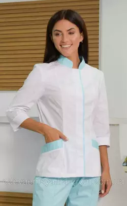 Женская медицинская блуза Avrora бело-голубая
