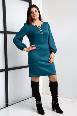 Замшевое женское платье размер 44-56 бирюза