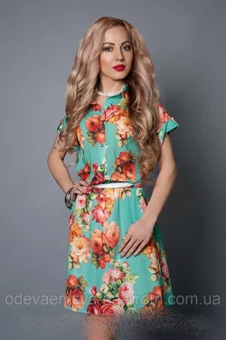 Молодежное платья бирюза зеленая -цветок