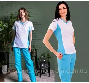 Женский медицинский костюм Ариша бело-голубой