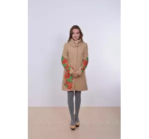 Пальто женское с вышивкой "Маки"  беж