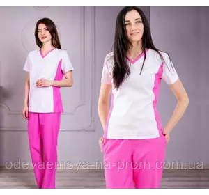 Женский медицинский костюм Ариша бело-розовый