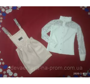 Крутой костюм для девочки с блузой и комбинезоном из эко-кожи