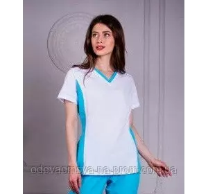 Женская медицинская блуза Ариша бело-голубая