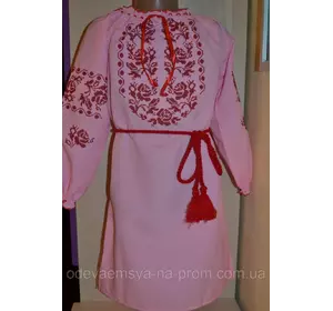 Детское вышитое платье-туника от 4 до 16 лет розовое