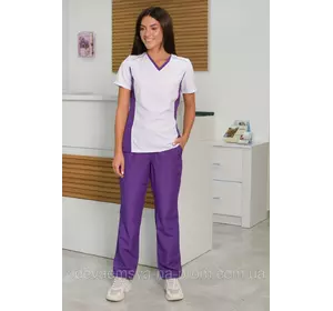 Женский медицинский костюм Ариша бело-фиолетовый