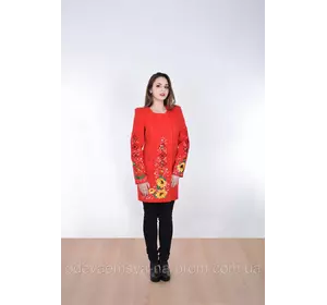 Пальто женское с вышивкой "Маричка" красное